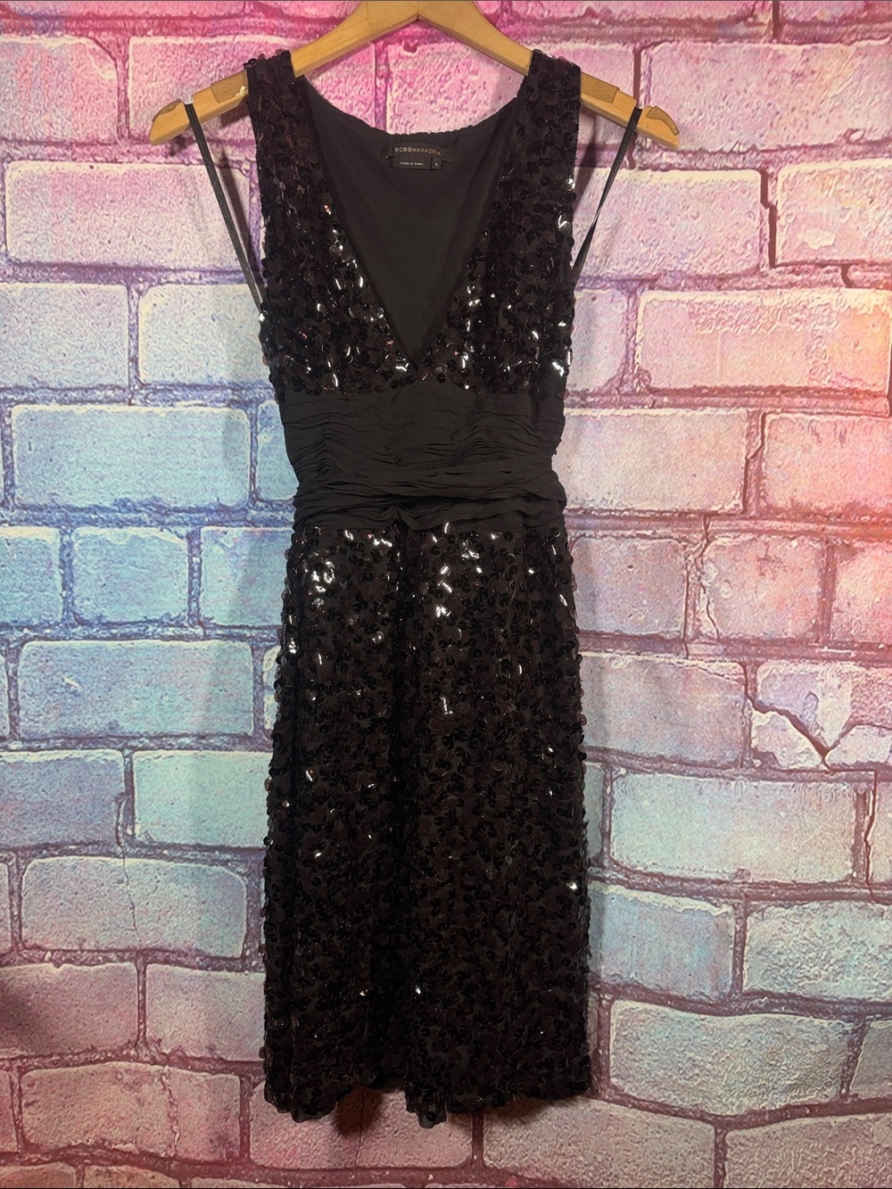 BCBGMAXAZRIA Women's Small Black Sequin Sleeveless Cocktail Party Dress